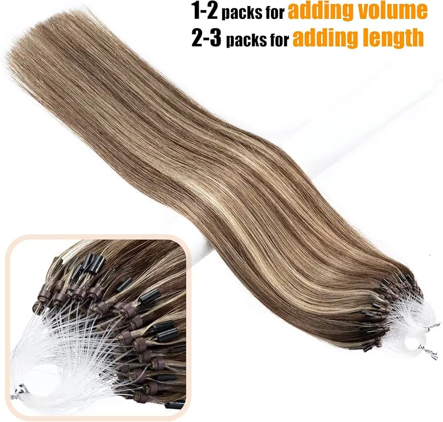 Loop Micro Ring Hair Extensions Human Hair Fusion Machine-Remy Natural Straight Keration Fishing Line Extension 12-24inch