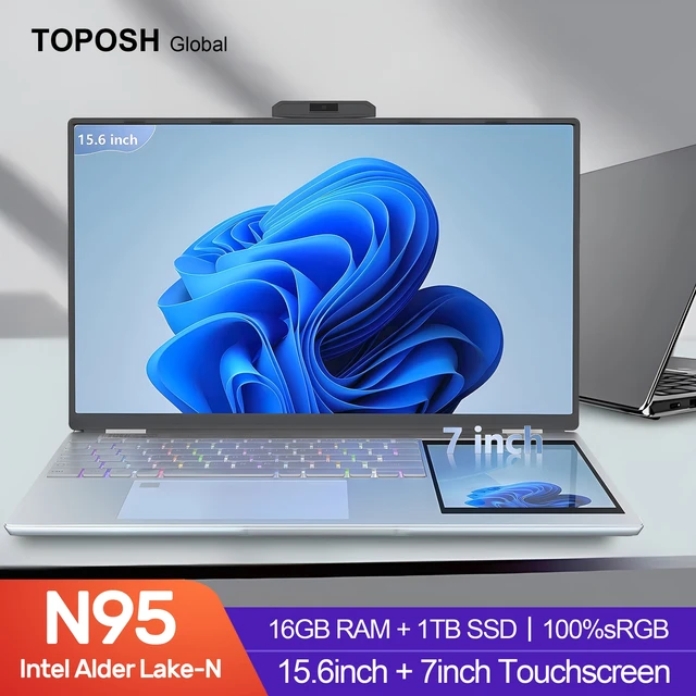 2024 Intel N95 15.6 inch +7'' Touch Laptop 16GB RAM 512GB SSD Drawing  Learing Double Screen Notebook Windows 11 RGB Backlit PC - AliExpress