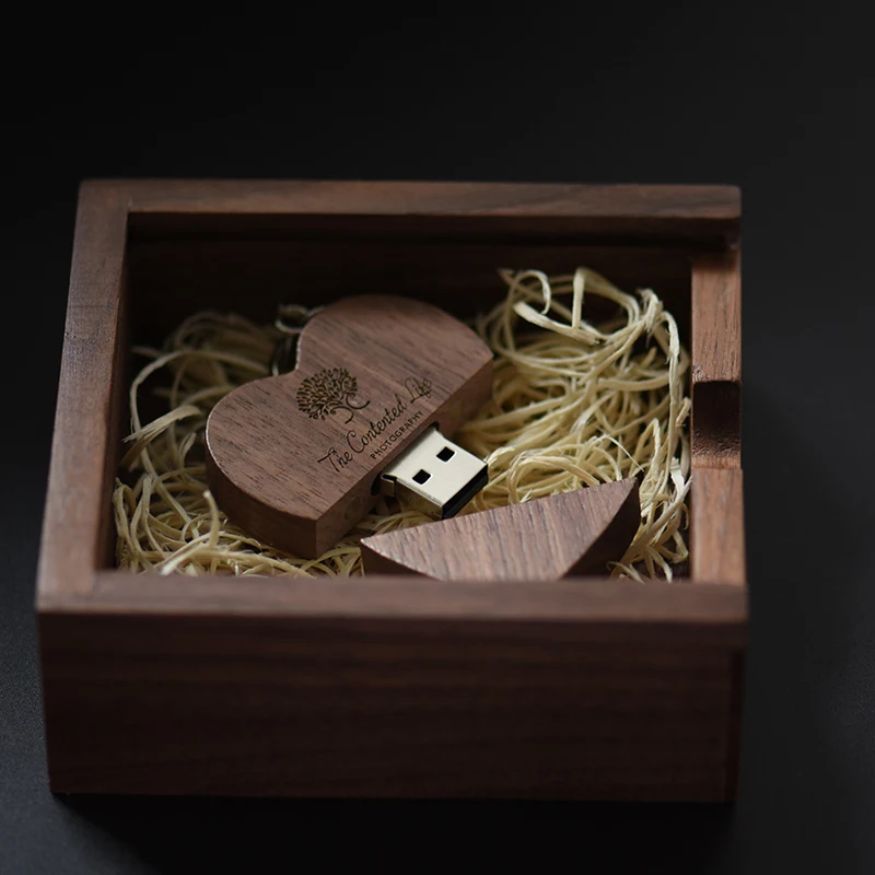 JASTER-무료 맞춤 로고 나무 심장 USB + 상자 플래시 드라이브 1 개, 32GB 16GB 8GB 4GB 메모리 스틱 사진 결혼 선물