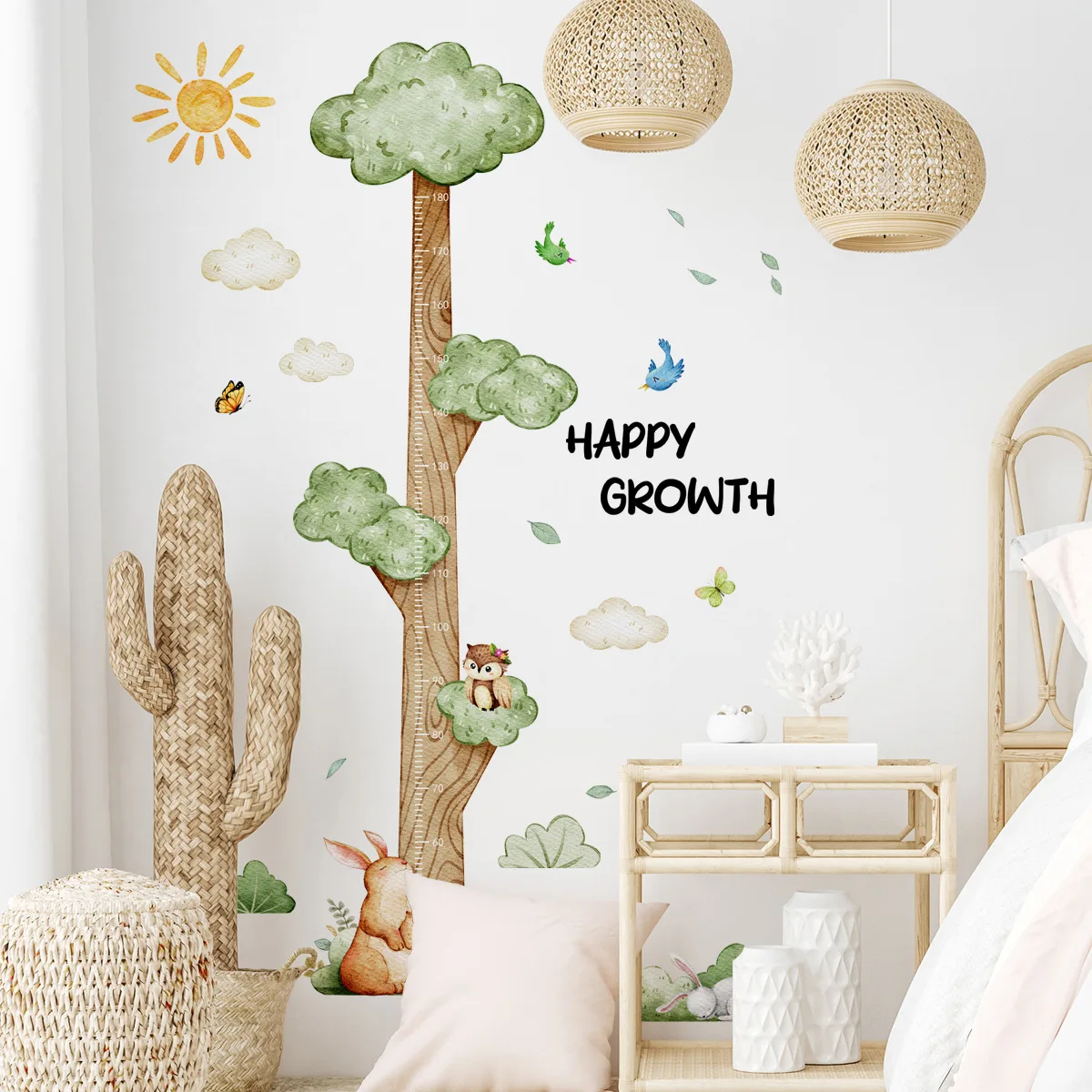 Cloud Tree Cartoon Animal Height Measurement Happy Growth Theme Wall Stickers Self-Adhesive for Living Room Kids' Room Decor