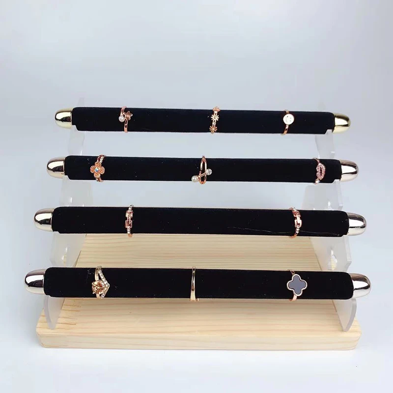 Detachable 4-Layer Ring Storage Rack with Wooden Base Elegant Bracelets Ring Jewelry Display Stand Packaging