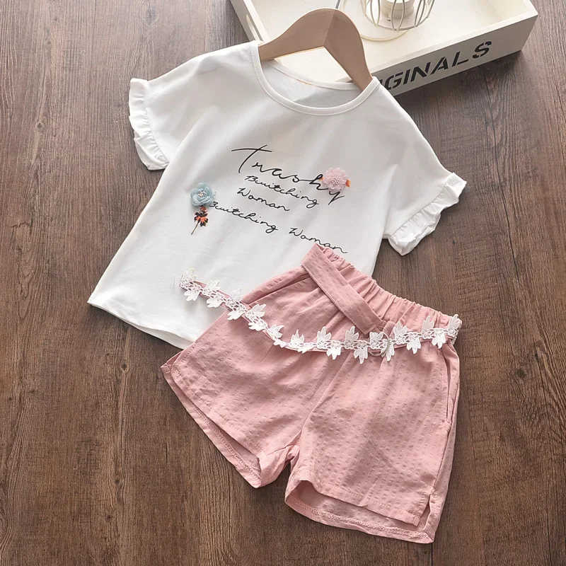 Melario Casual Girls Clothing Sets Summer Floral T-shirt Shorts Suit 2pcs Kids Clothes Set New Sleeveless Girls Boutique Outfits
