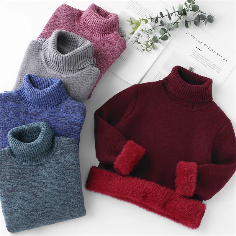 Kinder verdickten Pullover Baby Solid Bottom ing Shirt Jungen Mädchen High Neck Pullover Kinder Winter warme Top Kleidung 3-10 Jahre alt – Detail 4