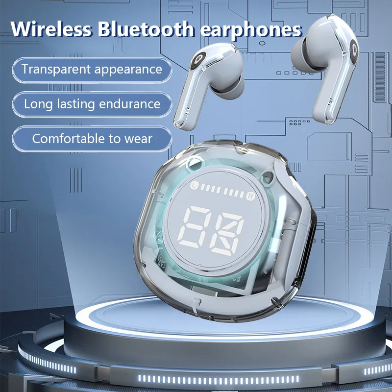 Wireless Bluetooth Earphones with LED Display for Outdoor Sports Work with Android and Apple Devices HiFi Stereo Headset Earbuds