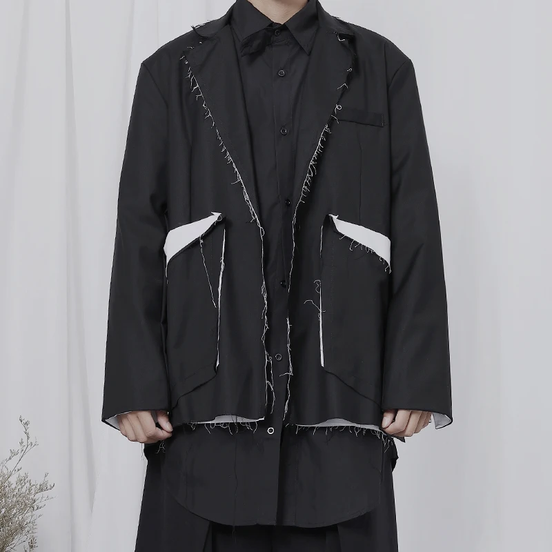 The spring of 2023 the new suit men's original popular logo coat flash design  wind stitching loose suit black and white 2