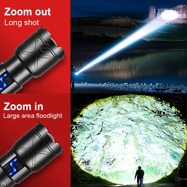 2025 New Ultra Bright LED Flashlight USB Rechargeable Zoom Flashlights Long Range 6000M Tactical Torch Camping Fishing Work Lamp 6