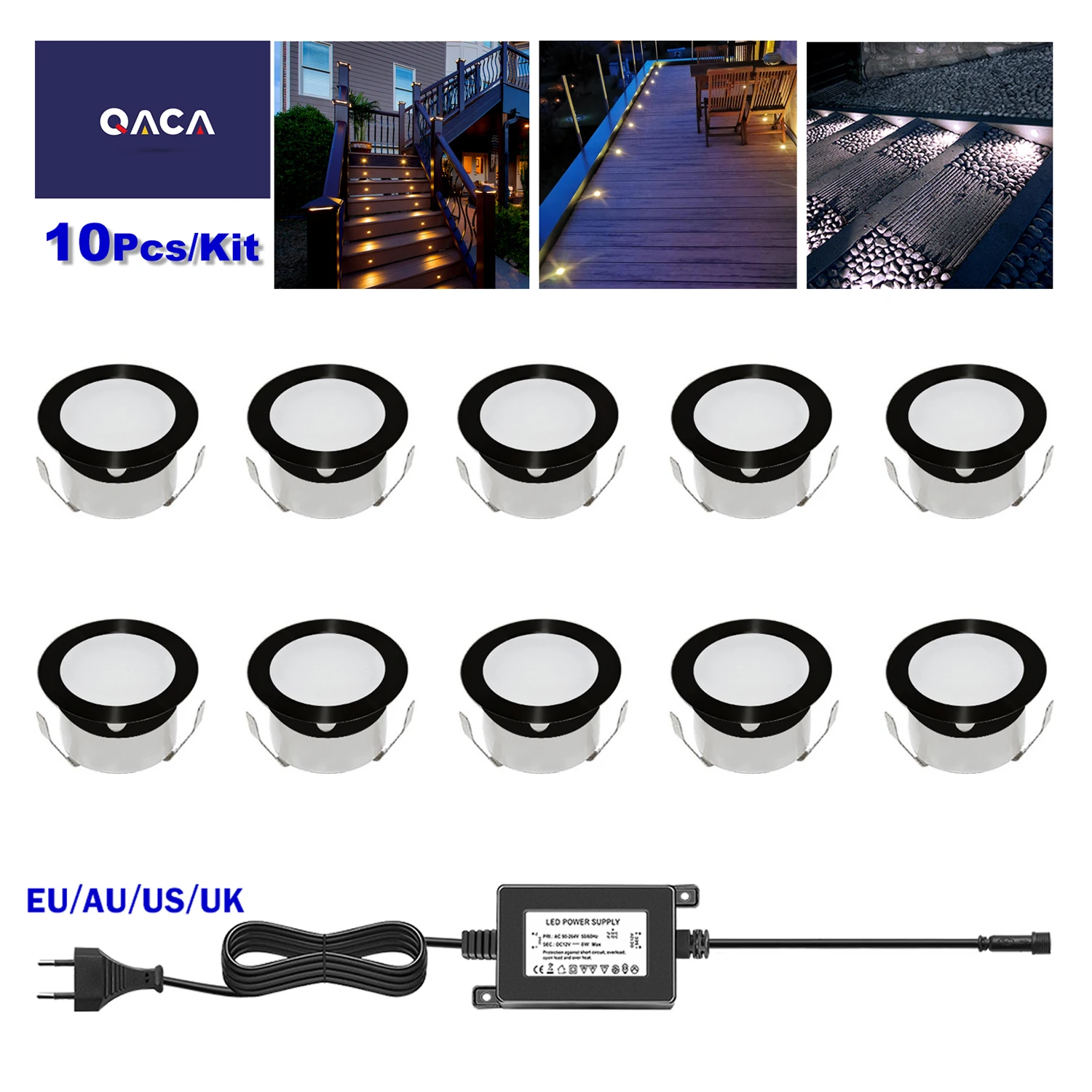 QACA10PackLEDDeckLightsWithTransformerWaterproofOutdoorIndoor