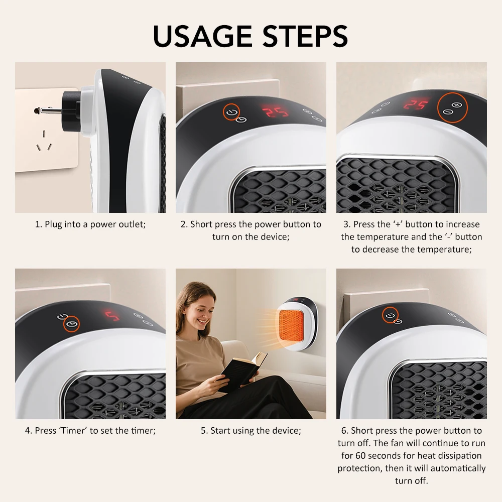 Portable Electric Heater with Remote Control for Home Use
