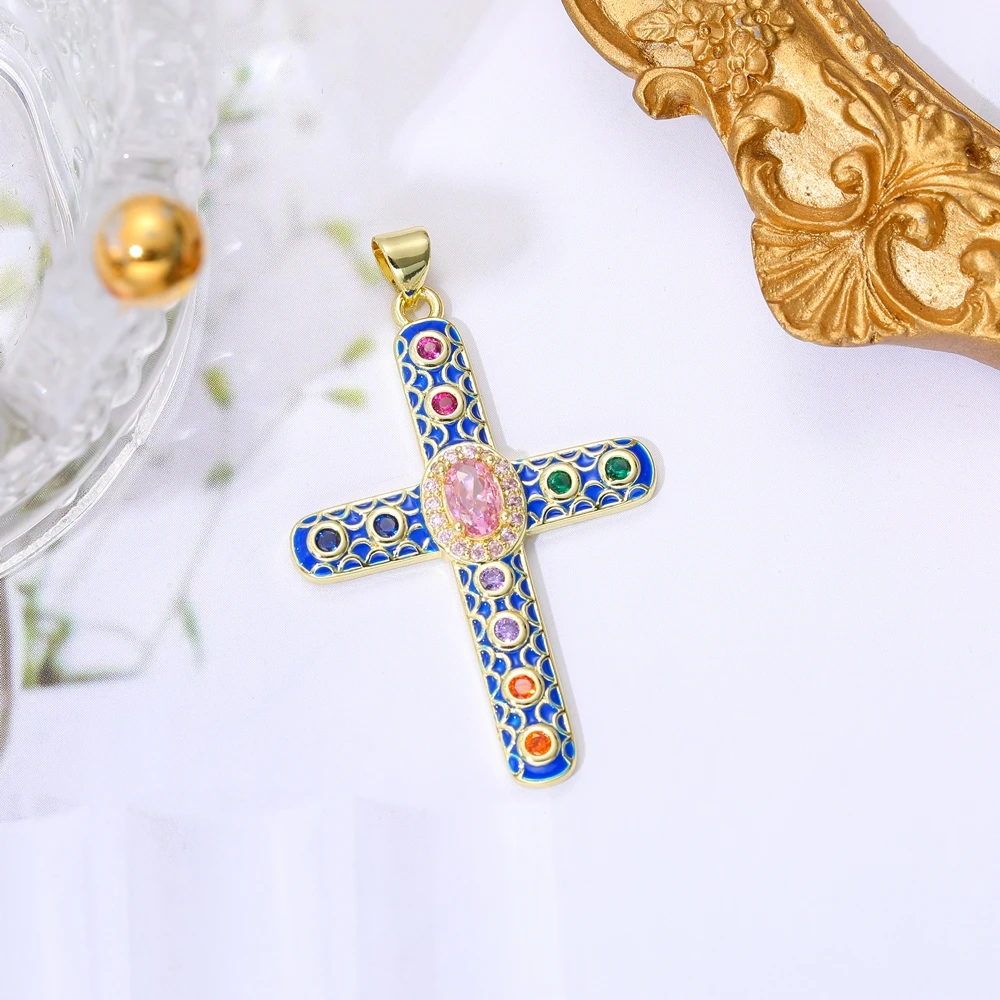 Juya 18K echtes Gold vergoldet DIY Handwerk Emaille Christian Kreuz Charms Anhänger für handgemachte Dekoration religiöse Schmuckherstellung – Detail 5