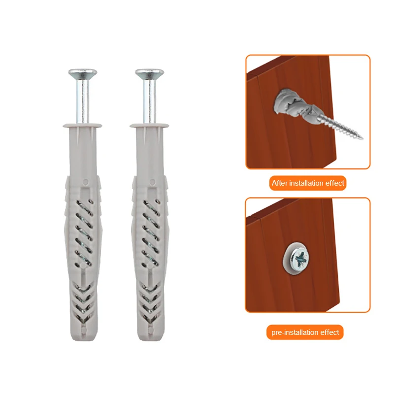 

10Sets 80mm Plastic Expansion Screw Nail Nylon Percussion Expansion Pipe Bolt Metric Wall Plugs Wall Fixings Screws Gray