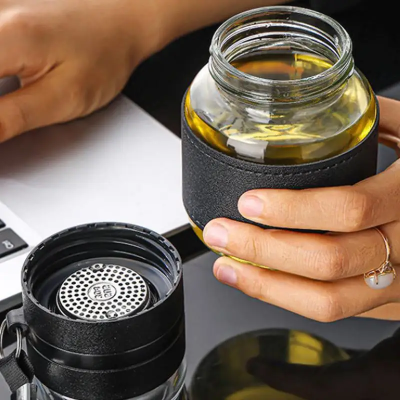 Vaso De Té Con Infusor Desmontable Y Tapa | Vidrio Grueso, 320 Ml | Diseño Separador Té/agua, A Prueba De Fugas | Ideal Para Viajes Y Casa