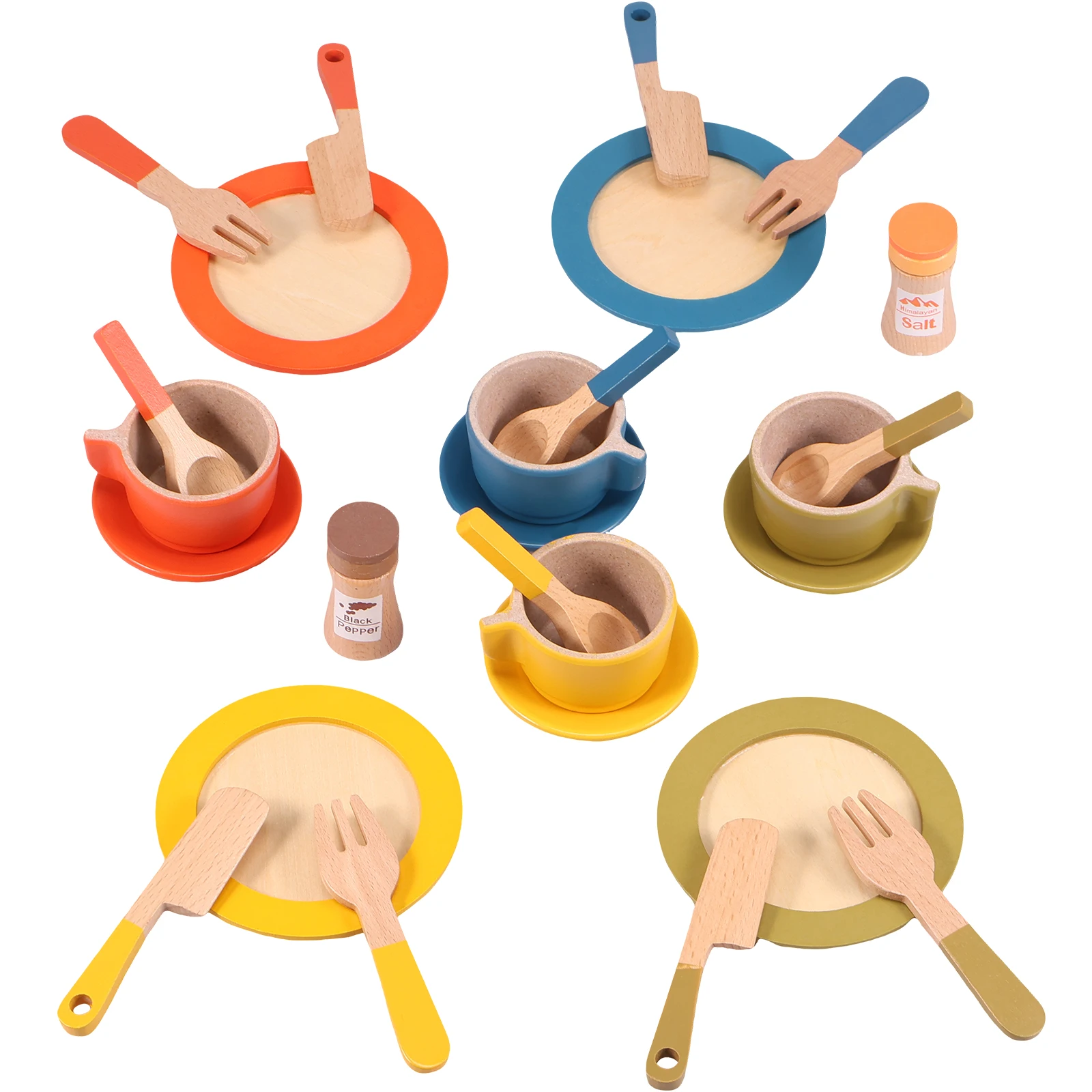 

26Pcs Wooden Kitchen Dish Set Toddler Plates and Cutlery Set Toy with Plates Cups Spoons Simulation Kitchen Toys Accessories