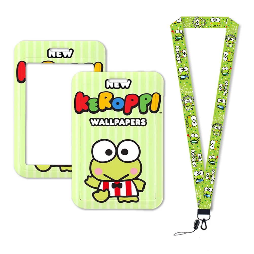 Card Case Holder Sanrio Keroppi Frog ID Card Holders Lanyards Door Pass Card Case Hanging Rope Badge Holder Neck Strap Business Badge Gift