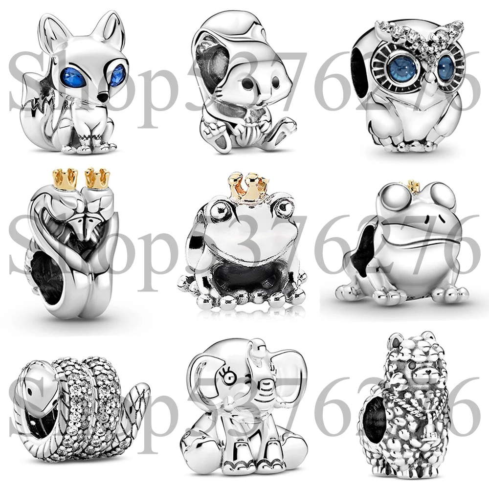 

925 Sterling Silver Bead Animal Swan Turtle Owl Snake Lion Koala Bear Fish Pig Fox Charm Fit Pandora Women Bracelet DIY Jewelry