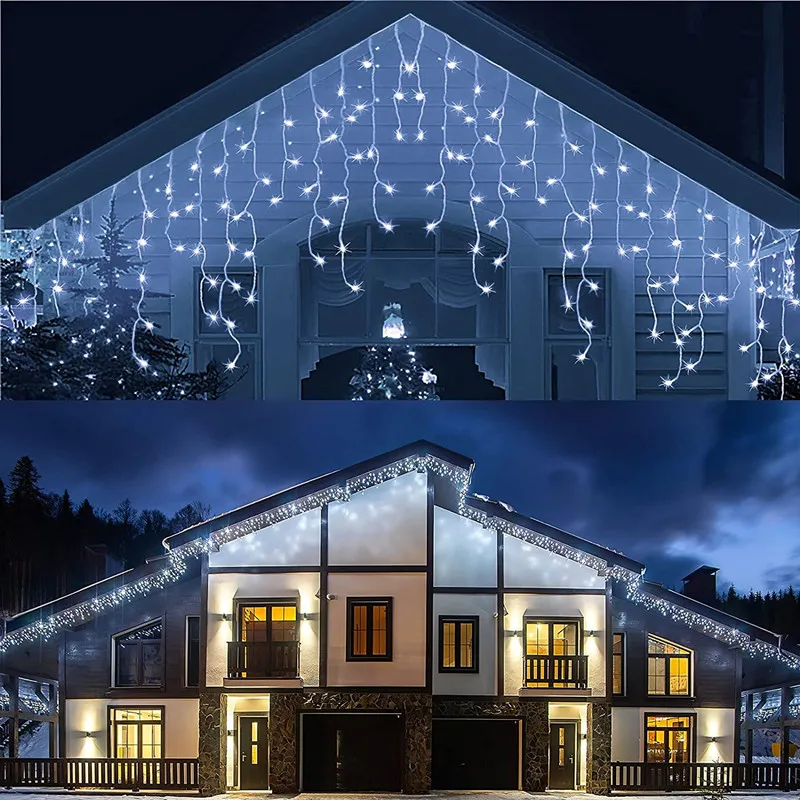 

EU/US Christmas Garland LED Curtain Icicle String Light Droop 0.6-0.8m Decorations for Home Outdoor Winter Street Eave Decor