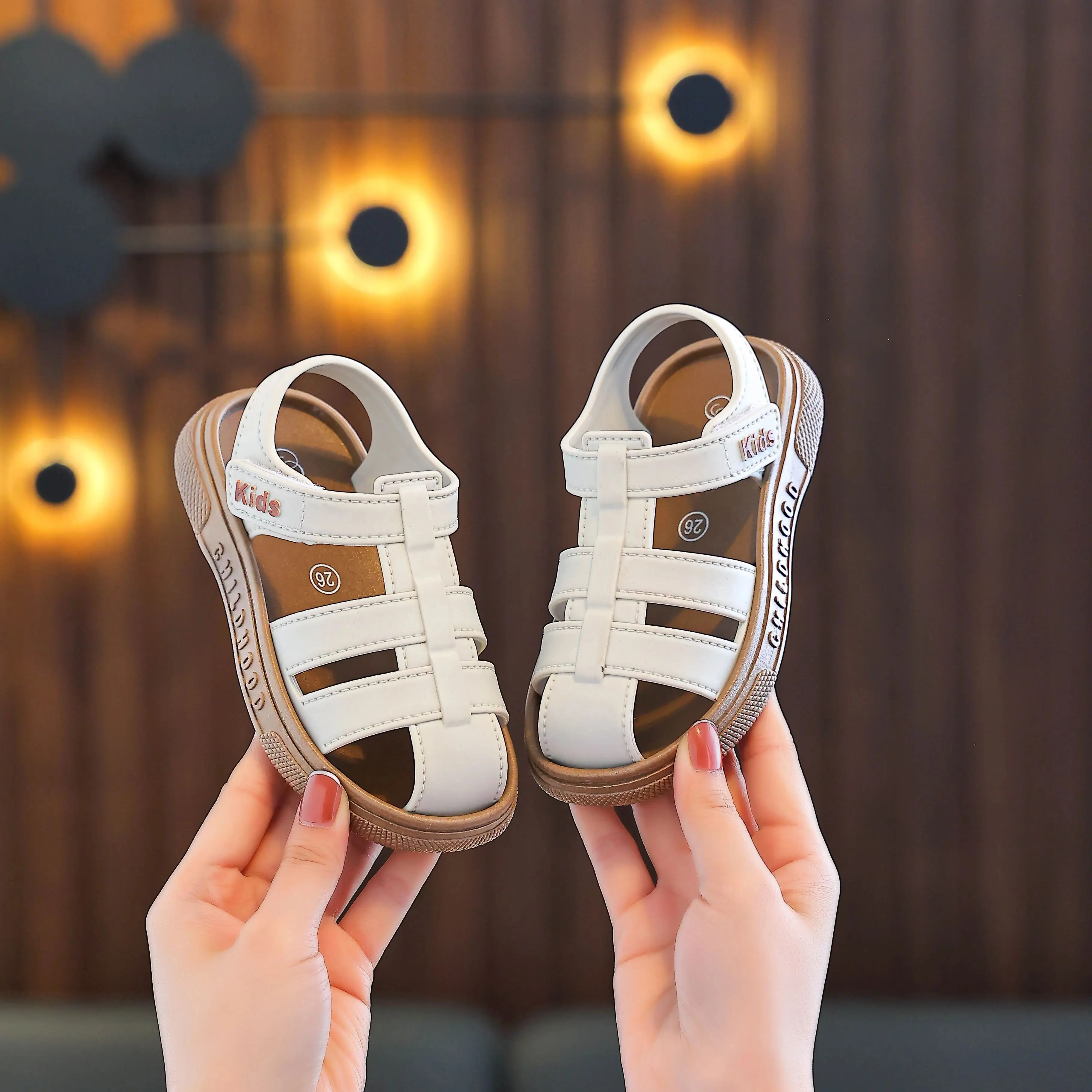 Simple Solid Color Velcro Children Sandals Boys And Girls Casual Sandals