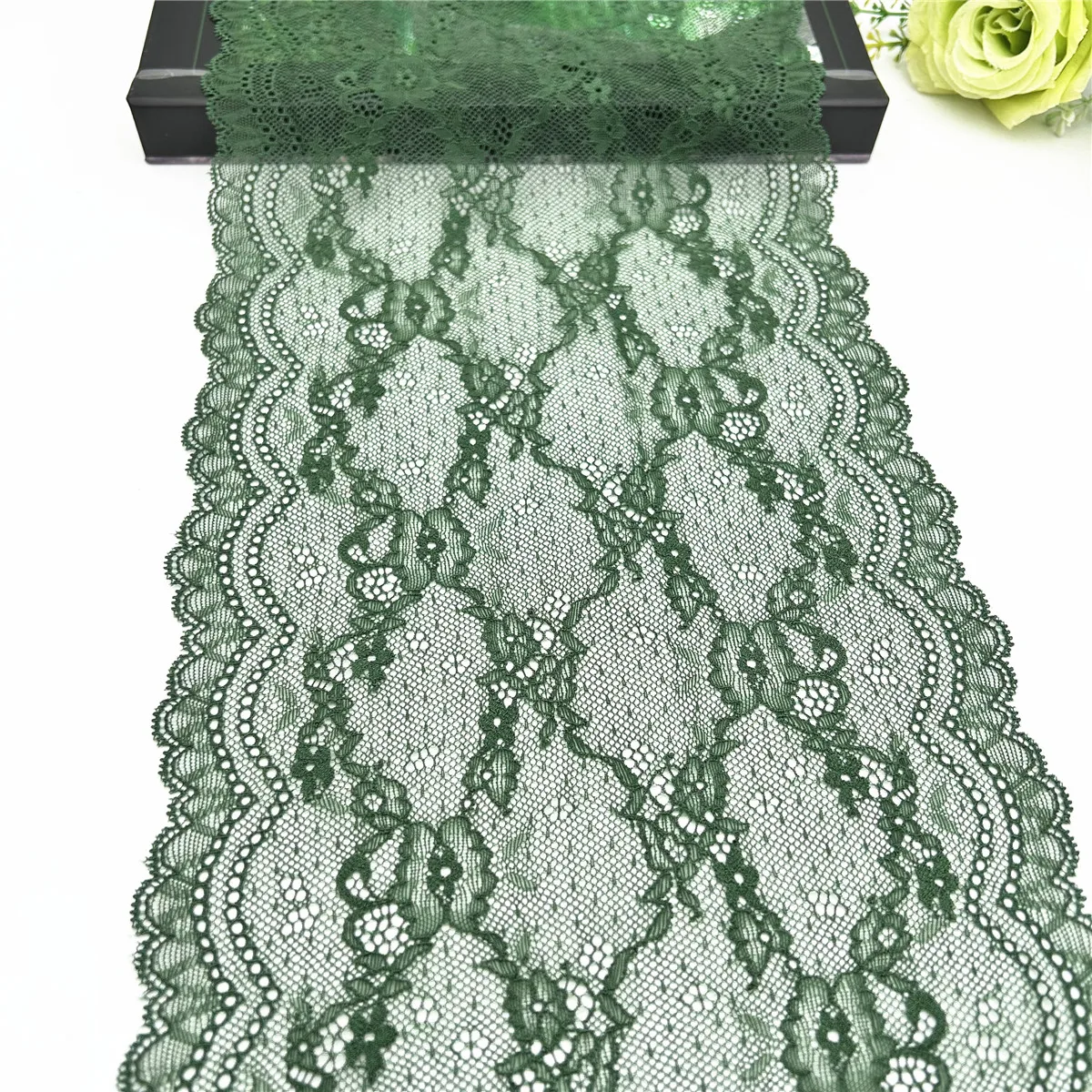 3y/lot Width 21cm Dark Green Elastic StretchLace Trim 3