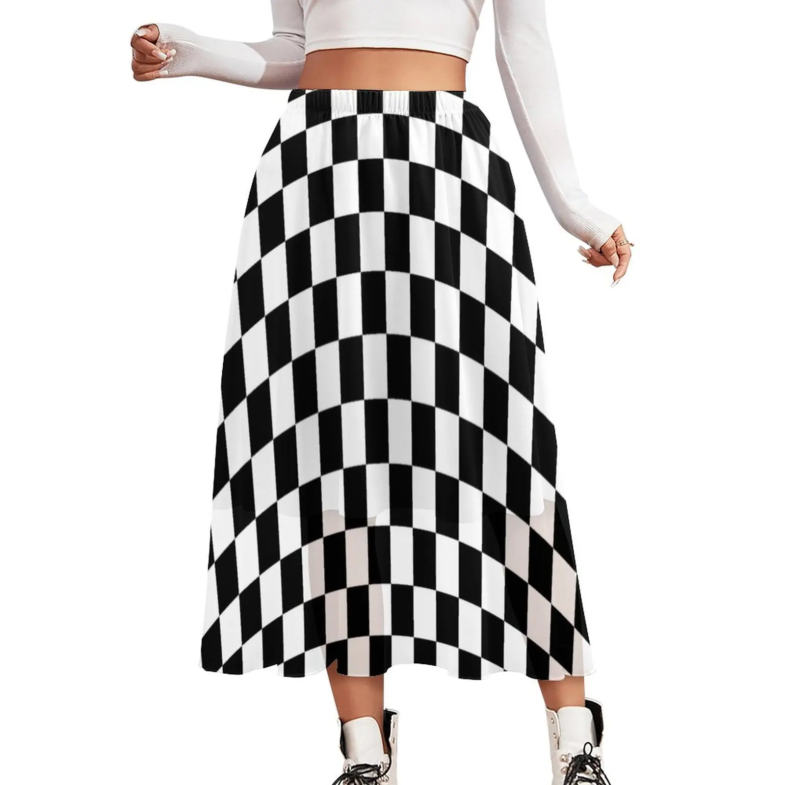 

Geo Print Skirt Black White Square Kawaii Boho Skirts High Waist Design Aesthetic Casual Skirt Large Size