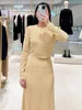 Women Hollow Out Cardigan or Long Skirts Set Spring 2025 New Pearl Buttons Long Sleeve Knit Coat or A-Line Simple Midi Skirt 3