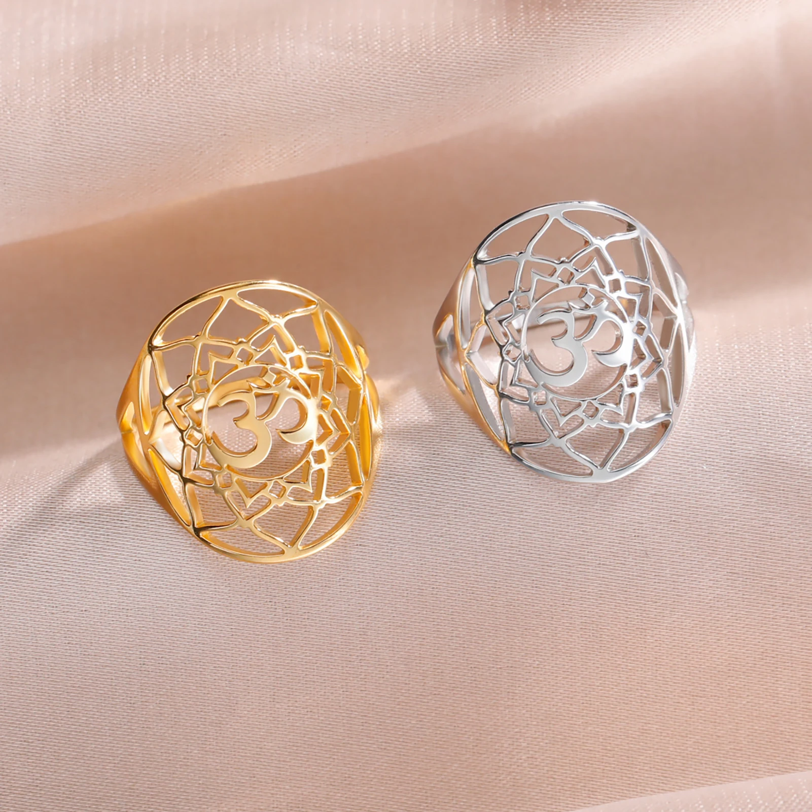 Skyrim Sahasrara Crown Chakra Ring Donna Acciaio Inossidabile Om Yoga Lotus Buddista Amuleto Anelli Gioielli Vintage Regalo All'Ingrosso