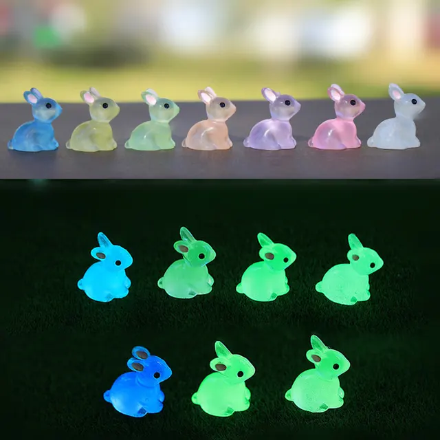Izzó Miniatűrök Figurin Nyuszi Mikrokerület -Tartozékok Fluoreszcens Mini Gyanta Béka Polip Szobrok Otthon És Kerti Dekoráció - Image 2