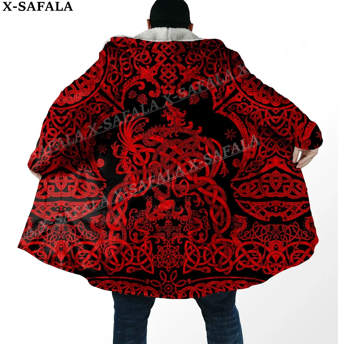 

Viking Tree Of Life Mythology Nordic Print Thick Warm Hooded Cloak Men Overcoat Coat Windproof Fleece Cape Robe Hooded Blanket-4