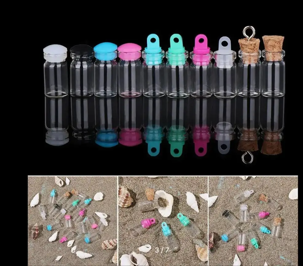Small Drift Bottle Glass Jars Decoration Mini DIY Containers Message Vials Ornaments Cork Stopper Rainbow Wishing Bottle 5Pcs