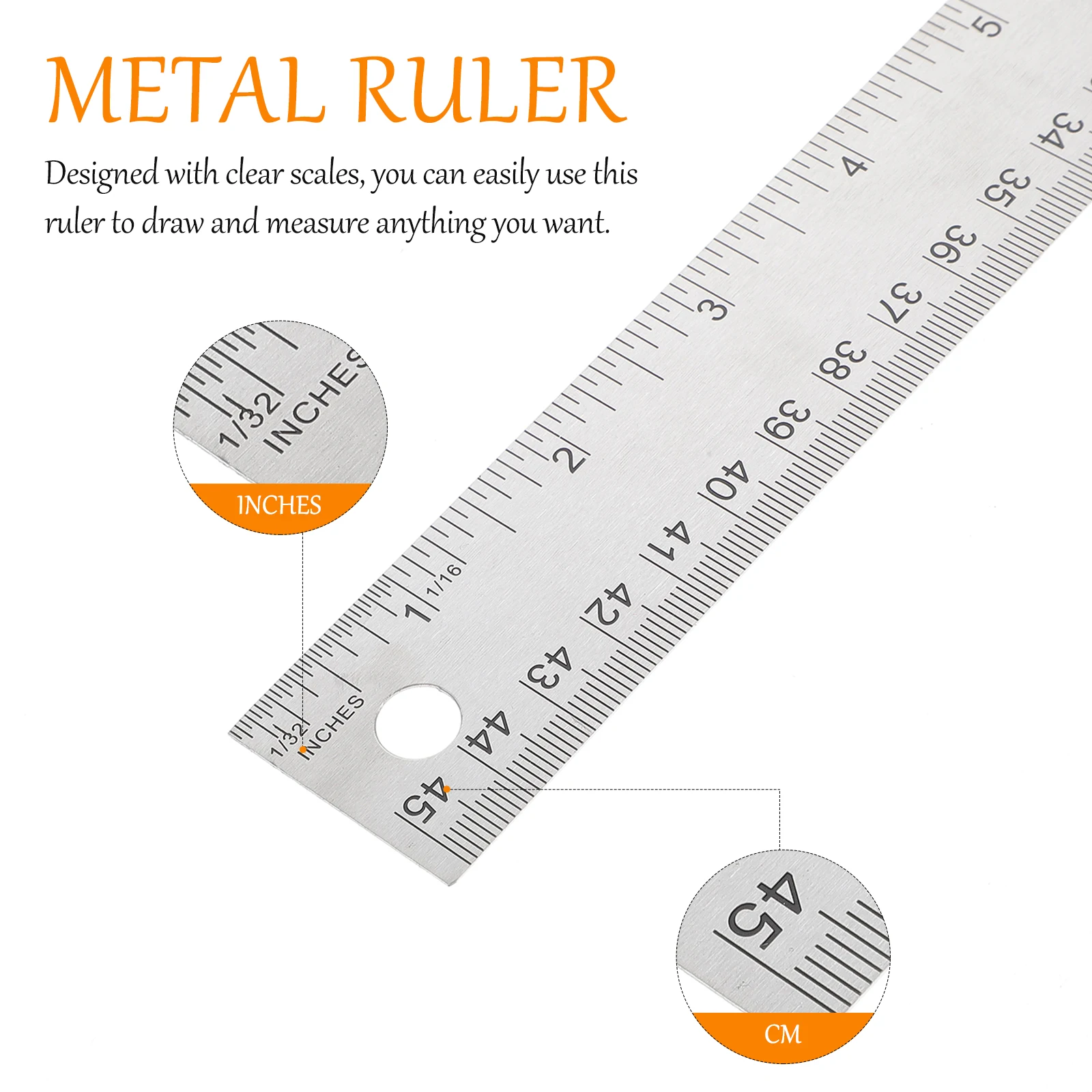 Stainless Steel Cork Back Ruler School Office Engineering Woodworking Measuring Device Tool Student