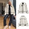 PB&ZA 2023 Autumn New Women's Wear European and American Style Casual Fur One Piece Lamb Wool Contrast Color Plush Warm Jacket C 1