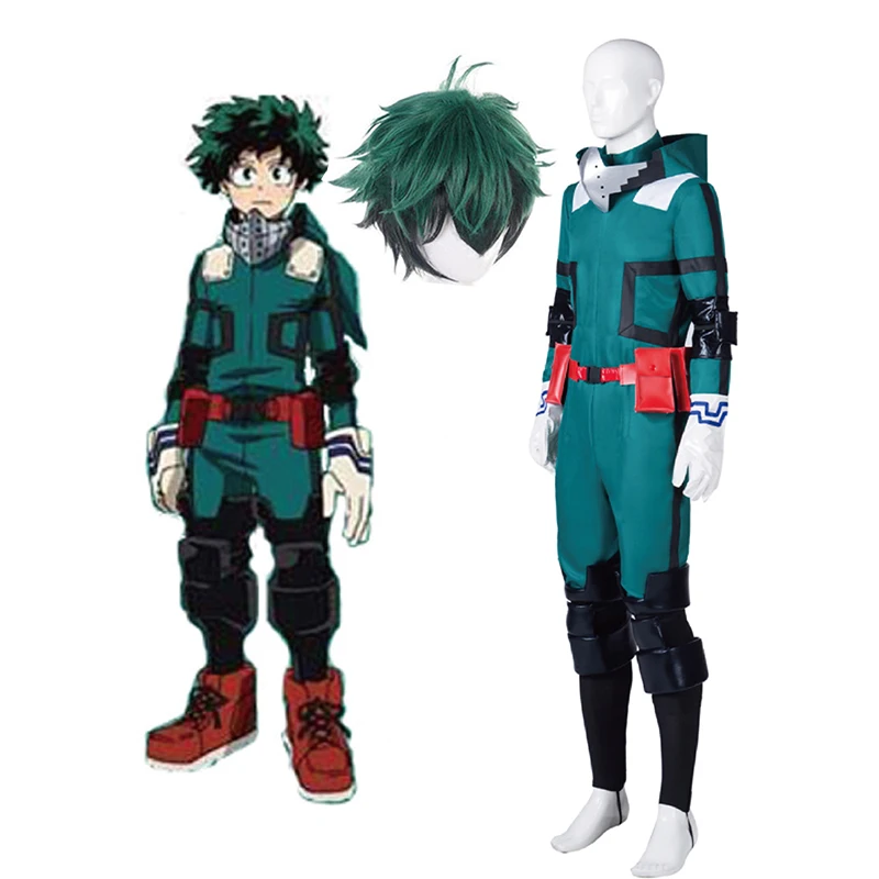 

Anime My Hero Academia Boku no Hero Academia Midoriya Izuku Deku Cosplay Costume Wig Battle Suit Men Jumpsuit Carnival Full Set