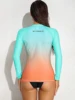 Anfilia Women Long Sleeve Rash Guard Sun Protection Zipper Color Block Gradient Swimsuit Top 4