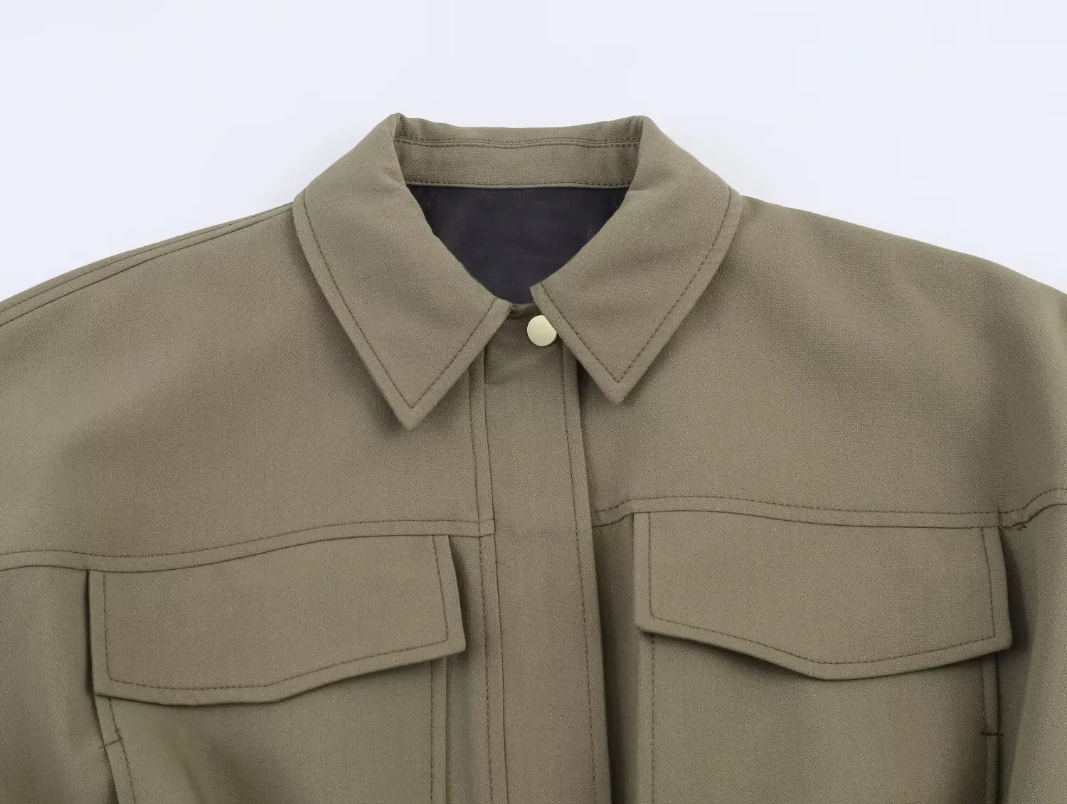 Women's Army Green Pilot Jacket Coat Female Fashion Turn-Down Collar Long Sleeve Loose Coats Lady Vintage Outerwear Chic Tops