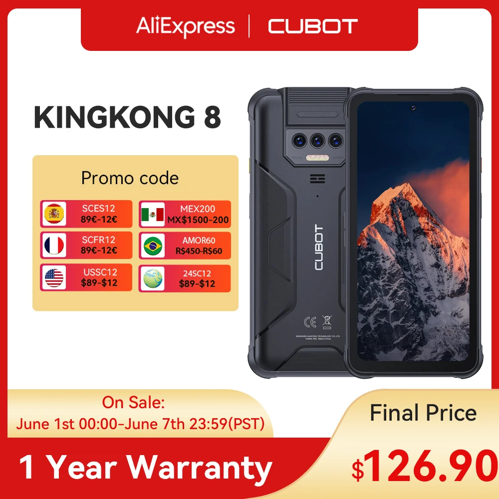 Cubot KingKong 8 Smartphone (6+6GB) RAM+256GB ROM 10600mAh Battery Dual LED Torch 48MP Rear Camera NFC Fingerprint Mobile Phone