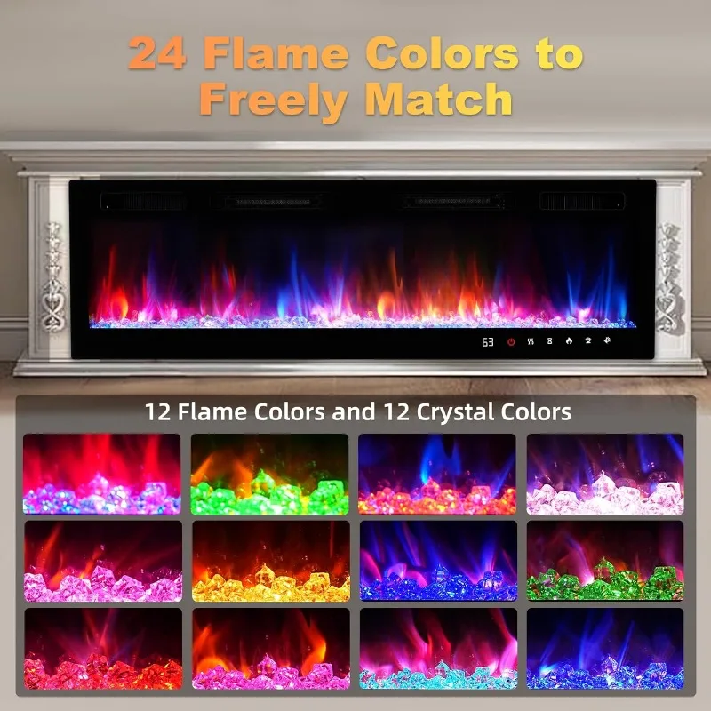 Electric Fireplace Insert 70" Realsmart 1500W Wall Mounted Electric Fireplaces Recessed Heaters,Remote Control Fireplace Screen