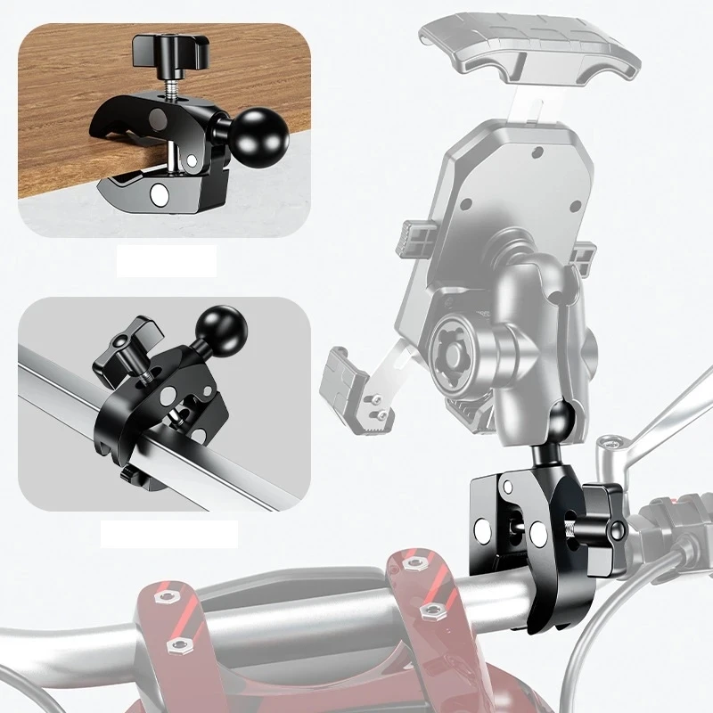 1" Ball Head Motorcycle Handlebar Clamp Mount action camera accessory action camera holder action camera mount motorcycle handlebar mount U-Bolt Base Brake Clutch Control 17mm 25mm Ballhead For Gopro Camera Phone Holder