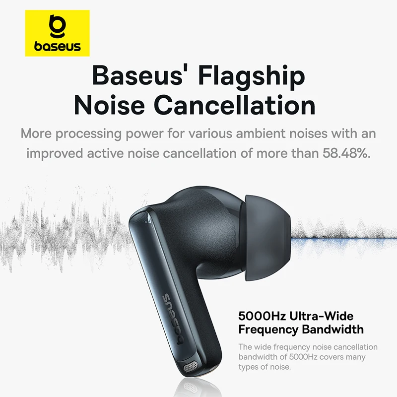 Wireless Earbuds Baseus Bowie M2s pro-52dB Active Noise Cancelling Bluetooth 5.4 Support 3D Spatial Audio 4-Mics ENC Earbuds