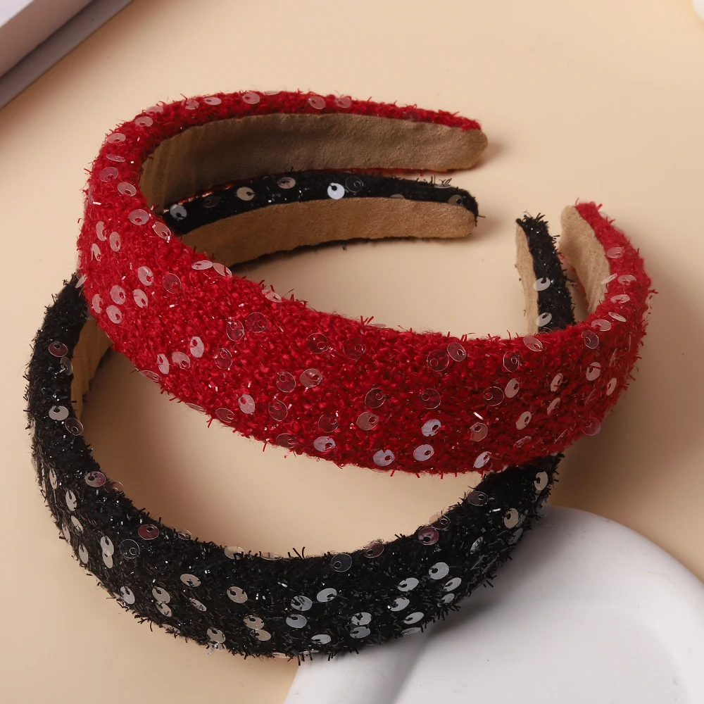 

Обруч для волос женский с блестками, элегантный широкий однотонный обруч в Корейском стиле, аксессуары для волос, подарок