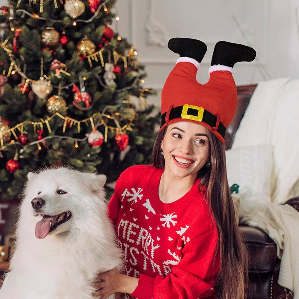

Santa Leg Hat Funny Christmas Party Hat Fun Festive Christmas Costume Accessories Striped Santa Pants Hat Elf for Celebrations