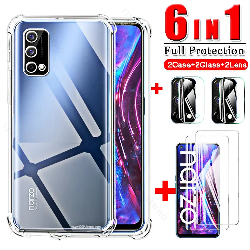 

1to6 Realmy Narzo 30 Чехол + защита для экрана камеры закаленное стекло для Realme Narzo 30 Pro 30a 30 A Narzo30 Pro защитные чехлы