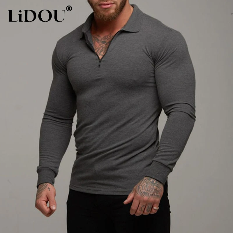 

Spring Autumn New Solid Brand Clothing Stretch Cotton Men Business Fashion Male Polo Shirt Long Sleeve Breathable Homme Clothes