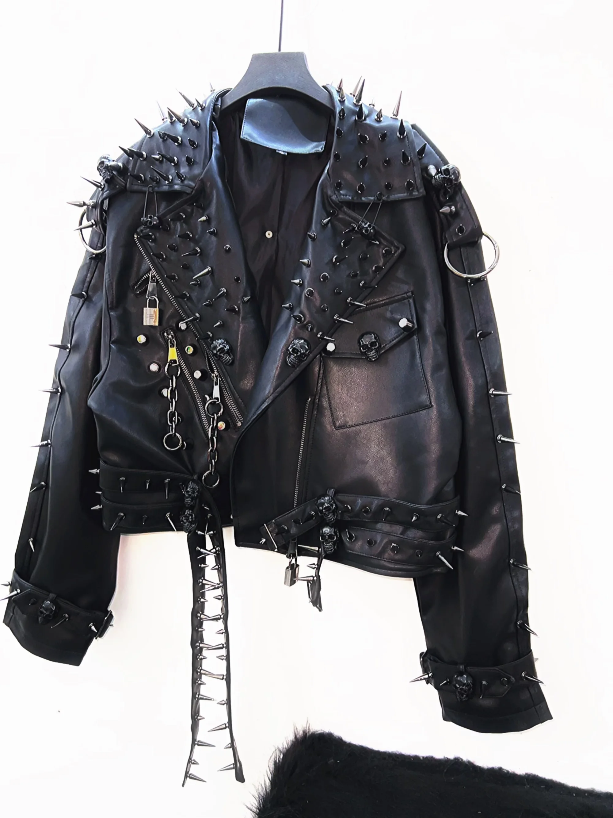 Unique Leather jacket y2k Leather jacket Gothic Leather jacket Punk Leather jacket Hiphop Leather jacket rivet Leather jacket