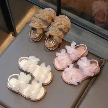 Sandali da ragazza Estate Nuovi bambini Principessa Sandali eleganti causali Moda Open-toe Pizzo Bowtie Sandali piatti per bambini per la festa nuziale 1