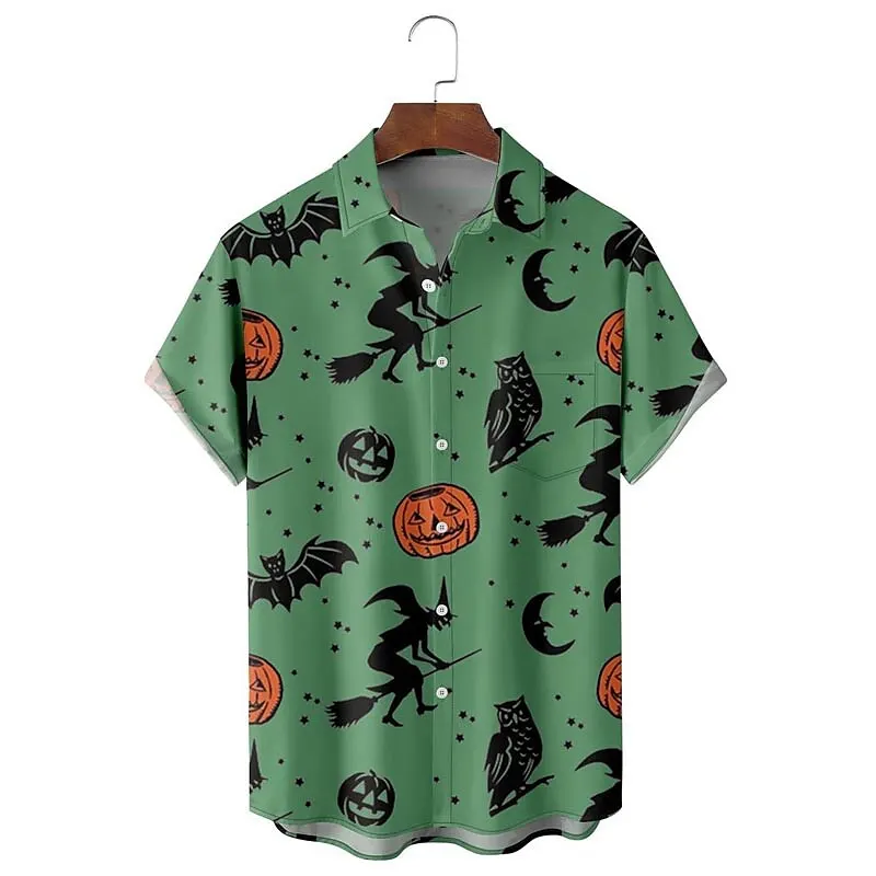 Men's Shirt Skull Pumpkin Ghost Halloween Print Hawaiian Short Sleeve Shirt S Comfort Clothing Fashion Design Men's Open Lapel T 3