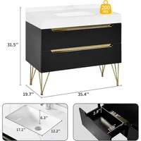 36 Inch Bathroom Vanity with Sink, Bathroom Cabinet with White Sintered Stone, Bathroom Sink Vanity, 4 Drawers Soft Close System 2