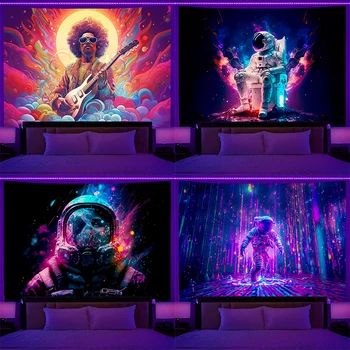 Fluorescent Wall Hanging Astronaut Tapestry Fantasy Art Background Cloth Bedroom Home Decor Glows Under UV 1