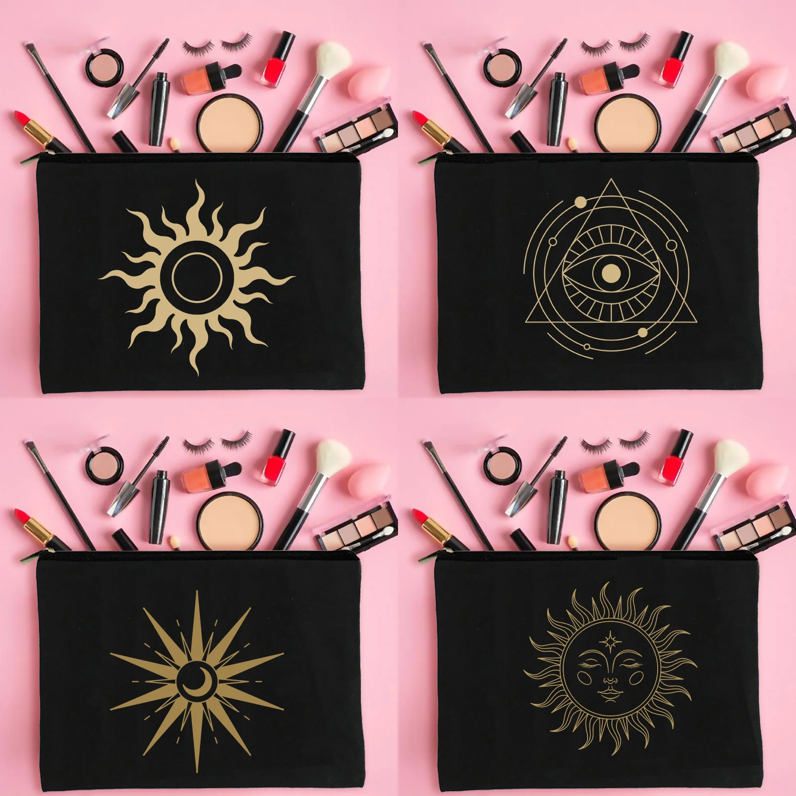 Mandala Sun And Moon Print Women's Handbag Makeup Bag Tarot Hippie Cosmetics Luxury Make Up Pouch Gift For Her School Pencil |