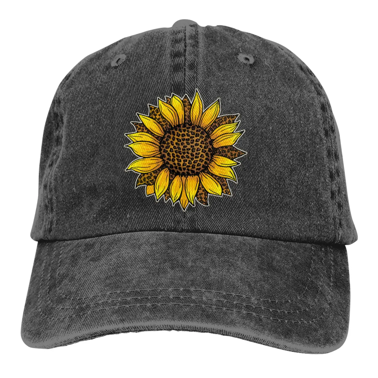 Sunflower Baseball Caps for Women Washed Cotton Plain Trucker Hat Black
