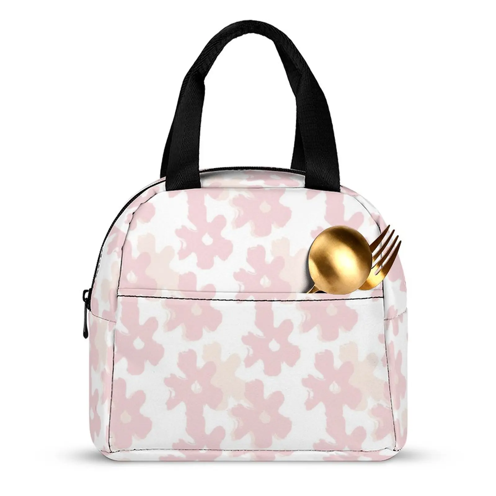 Custom Pattern Tote Lunch Bags for Women Pink Girl Flower Print Portable Meal Bag Picnic Travel Breakfast Box Office Work School