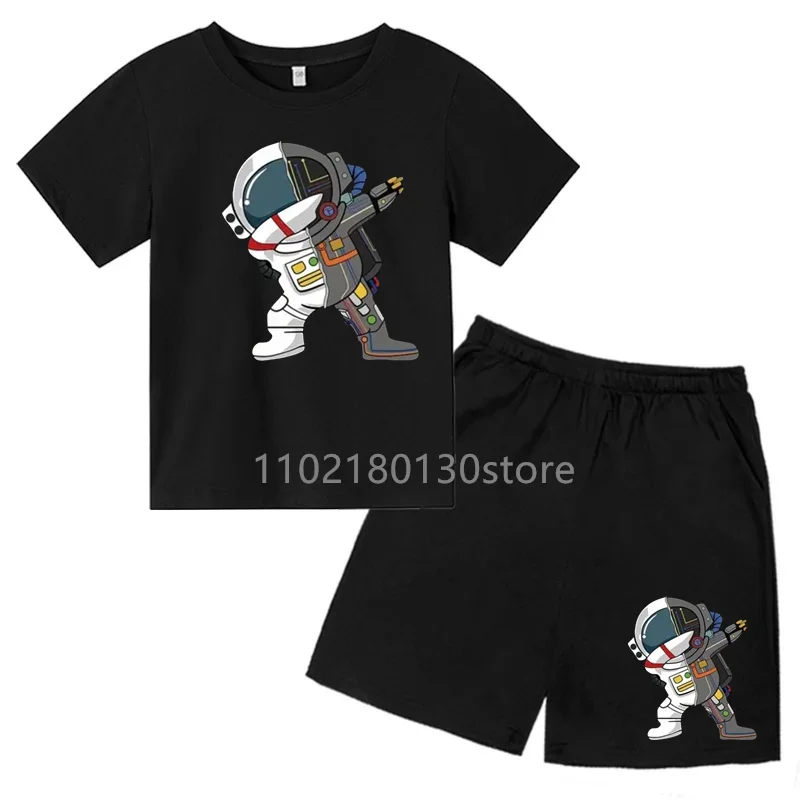 

2024 New astronaut Cartoon Cute Pattern Printed T Shirt+Shorts Sets Children's Summer Fashion Short Sleeve 2-Pieces Suits