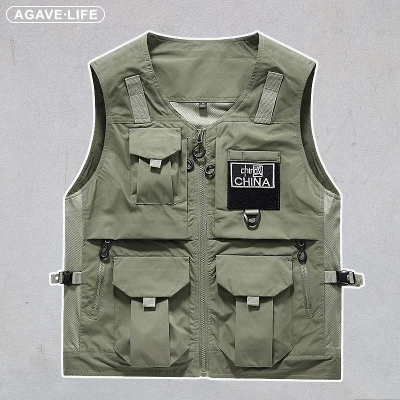 

Spring Autumn Multi-pocket Vests Men's Tooling Quick-drying V-neck Vest Men Casual Loose Solid Color Military Tactical Waistcoat